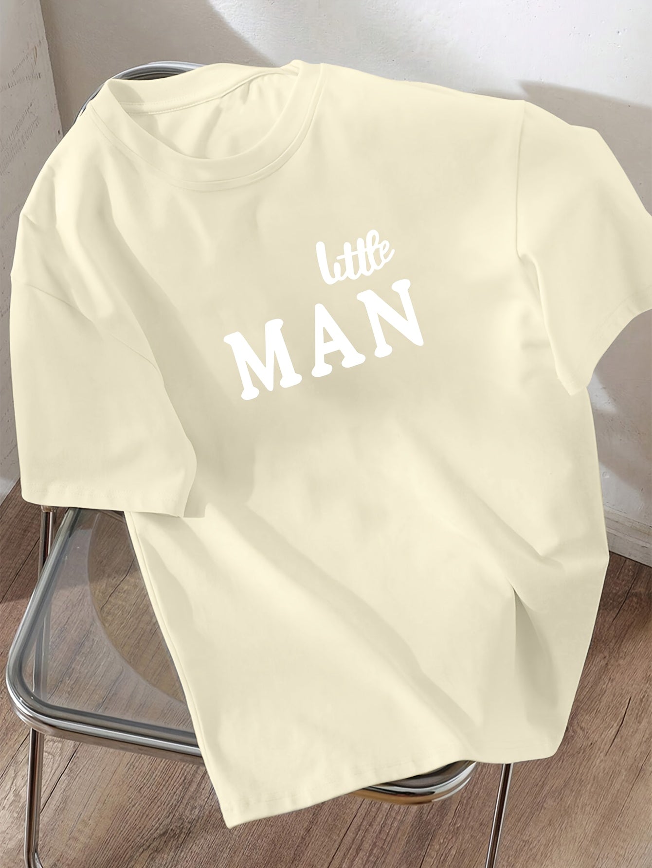 Boys' Casual Summer T-Shirt - "LITTLE for Man" Bold Letter Print, Loose Fit, Short Sleeve, Polyester Blend, Machine Washable, Tween Boy Clothes