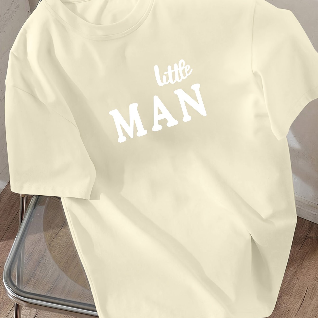 Boys' Casual Summer T-Shirt - "LITTLE for Man" Bold Letter Print, Loose Fit, Short Sleeve, Polyester Blend, Machine Washable, Tween Boy Clothes