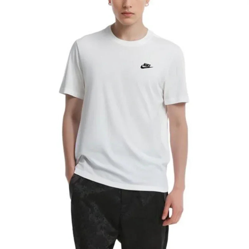 Original Nike Round Neck Short Sleeve T-shirt Men's Clothing Black and White and Blue AR4997-013