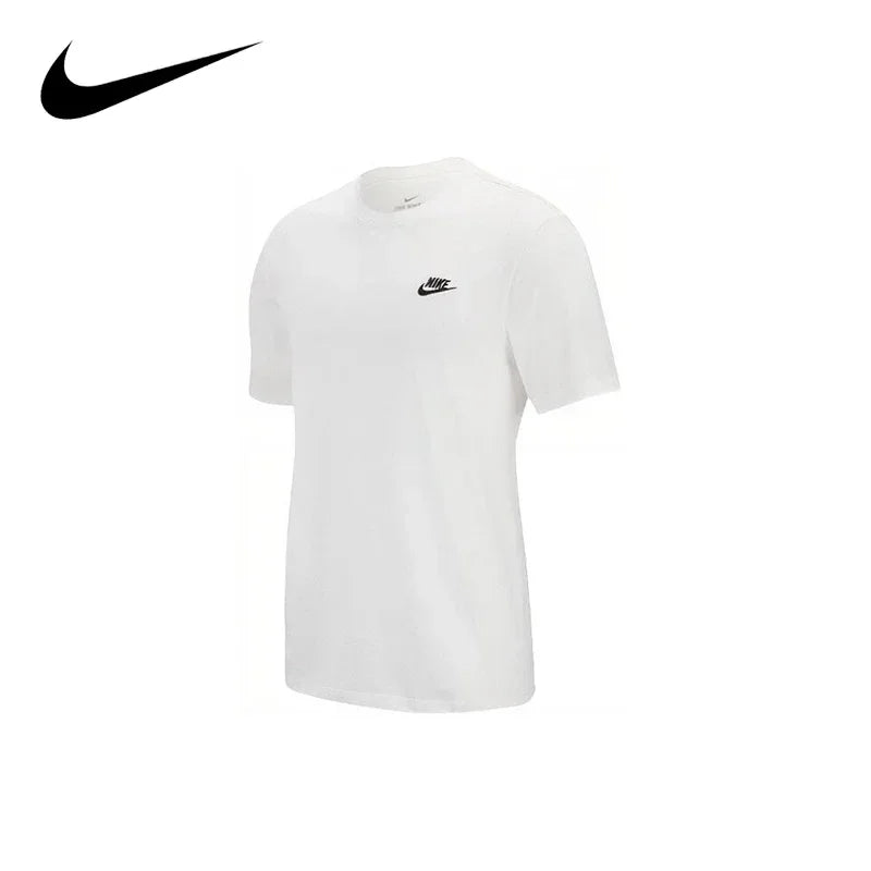 Original Nike Round Neck Short Sleeve T-shirt Men's Clothing Black and White and Blue AR4997-013