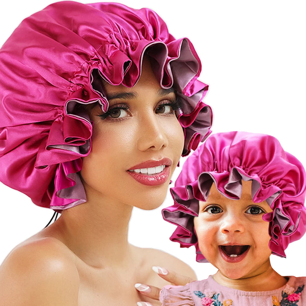 Bonnet‘s for Mam & Baby High-Quality Satin Bonnet Cap Double Layer Silky Big Bonnet for Lady Sleep Cap Head Wrap