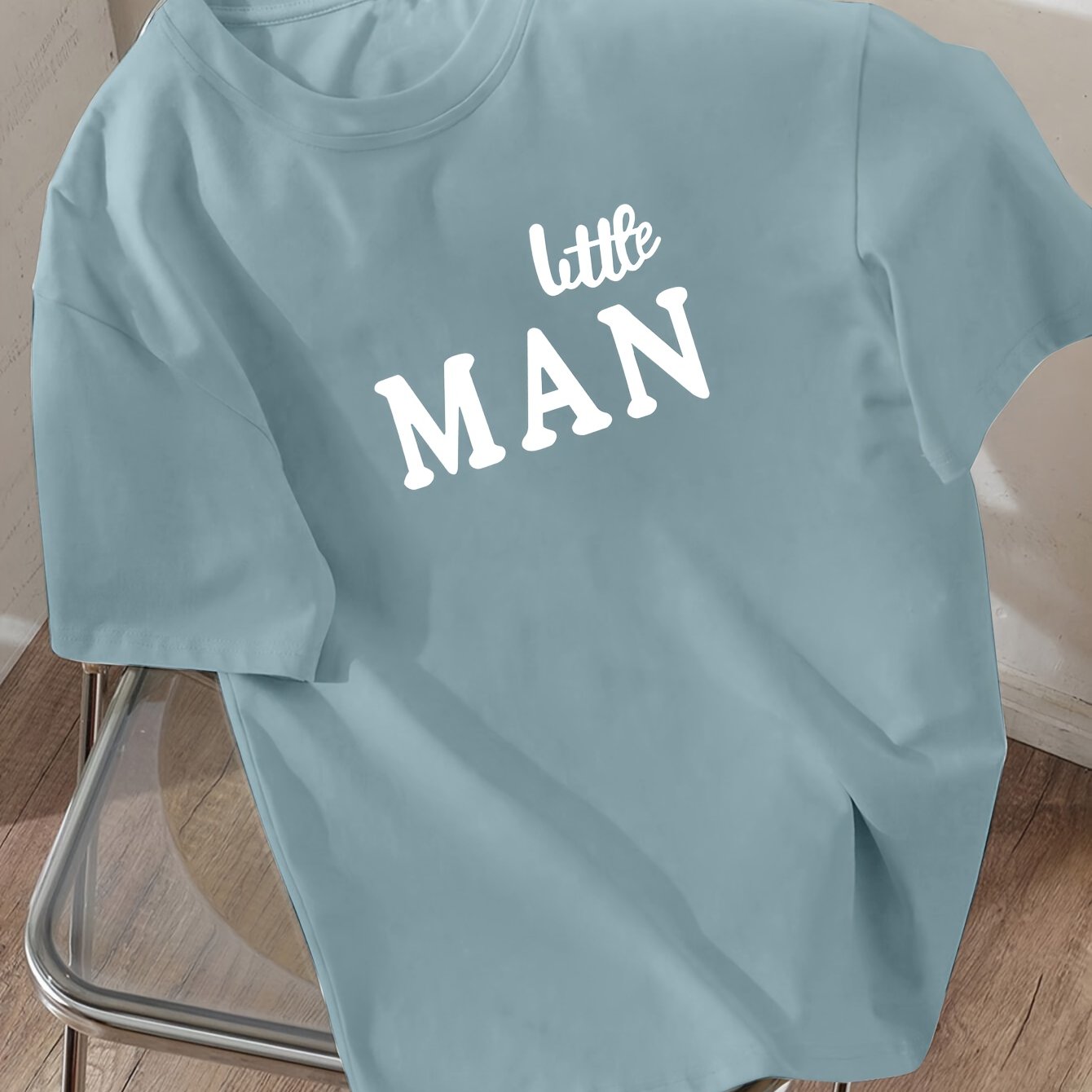Boys' Casual Summer T-Shirt - "LITTLE for Man" Bold Letter Print, Loose Fit, Short Sleeve, Polyester Blend, Machine Washable, Tween Boy Clothes