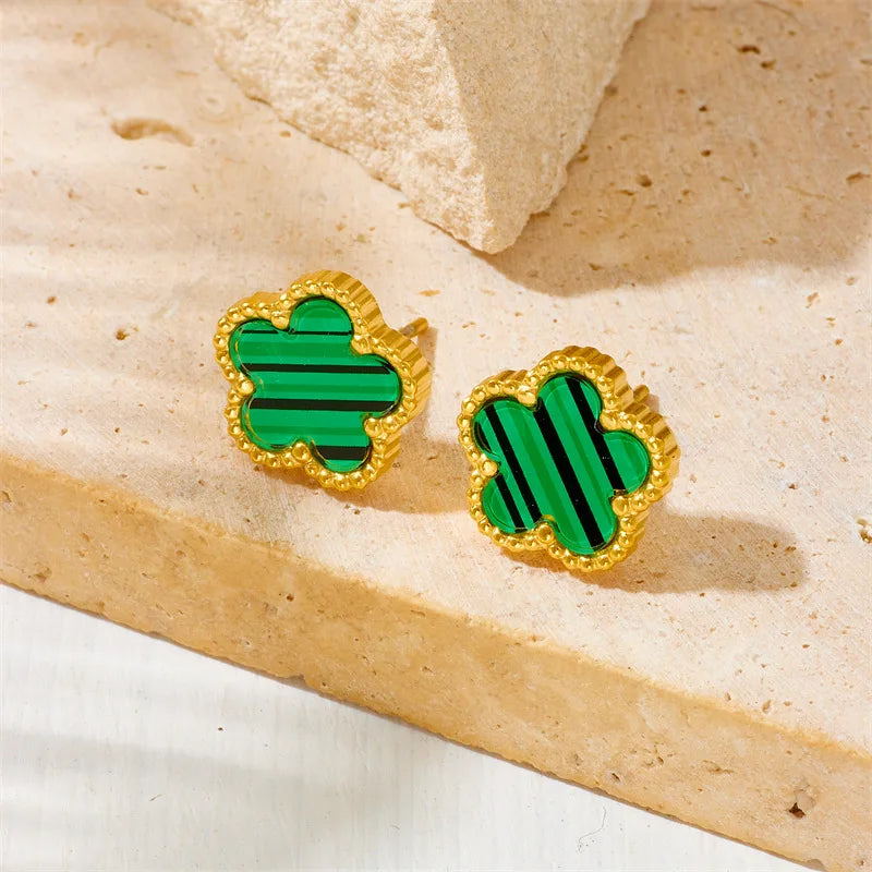 DIEYURO 316L Stainless Steel Five Leaf Flower Necklace Bracelet Earrings For Women New Trendy High-Quality Clover Jewelry Set