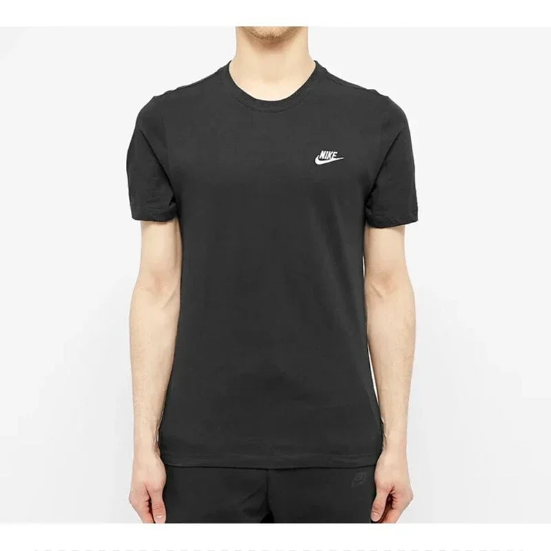 Original Nike  Round Neck Short Sleeve T-shirt Men's Clothing Black and White and Blue AR4997-013
