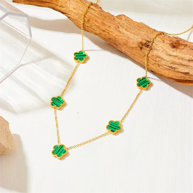 DIEYURO 316L Stainless Steel Five Leaf Flower Necklace Bracelet Earrings For Women New Trendy High-Quality Clover Jewelry Set