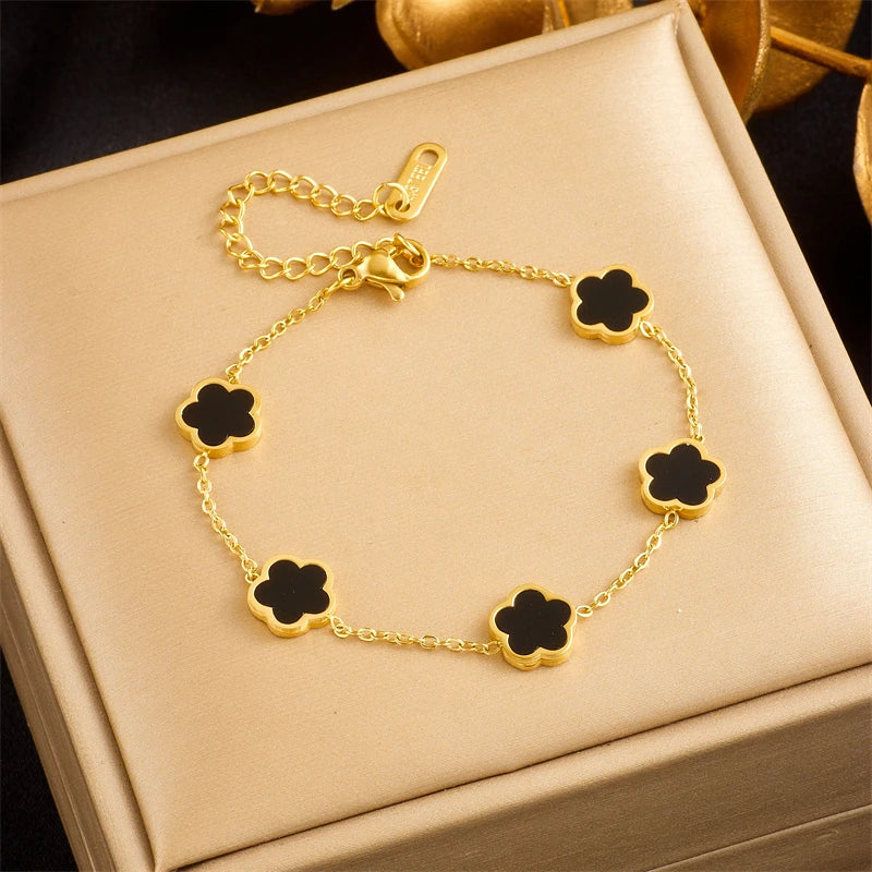 DIEYURO 316L Stainless Steel Five Leaf Flower Necklace Bracelet Earrings For Women New Trendy High-Quality Clover Jewelry Set