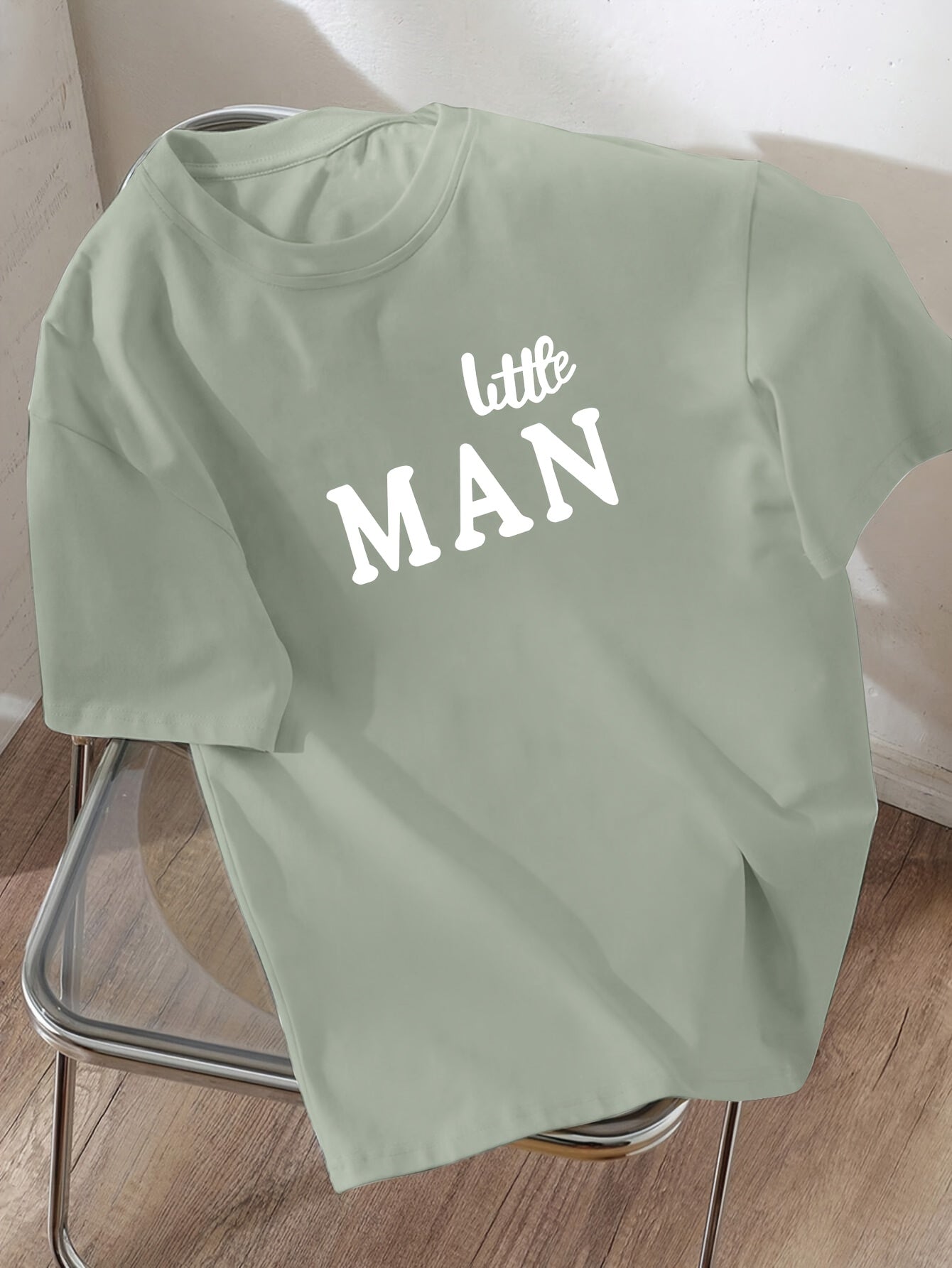 Boys' Casual Summer T-Shirt - "LITTLE for Man" Bold Letter Print, Loose Fit, Short Sleeve, Polyester Blend, Machine Washable, Tween Boy Clothes